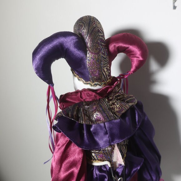San Francisco Music Box 24" Harlequin Jester Porcelain Doll New Orleans Purple - Picture 9 of 10